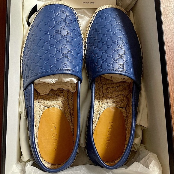 GUCCI Blue Microguccissima Leather Espadrilles, worn literally in store ONLY! - Picture 1 of 5
